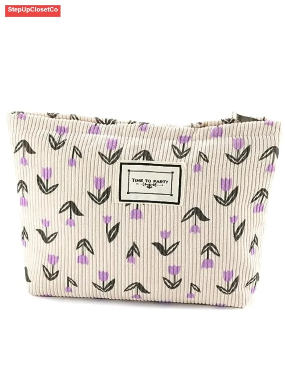Large Corduroy Floral Cosmetic Bag for Women | Travel Makeup Pouch | Toiletry